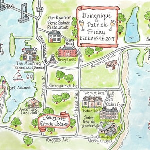 Custom Wedding Map of Newport RI, Hand Drawn Wedding Map, Watercolor Map, Digital Template,  Save the Date Map, Wedding Map Template