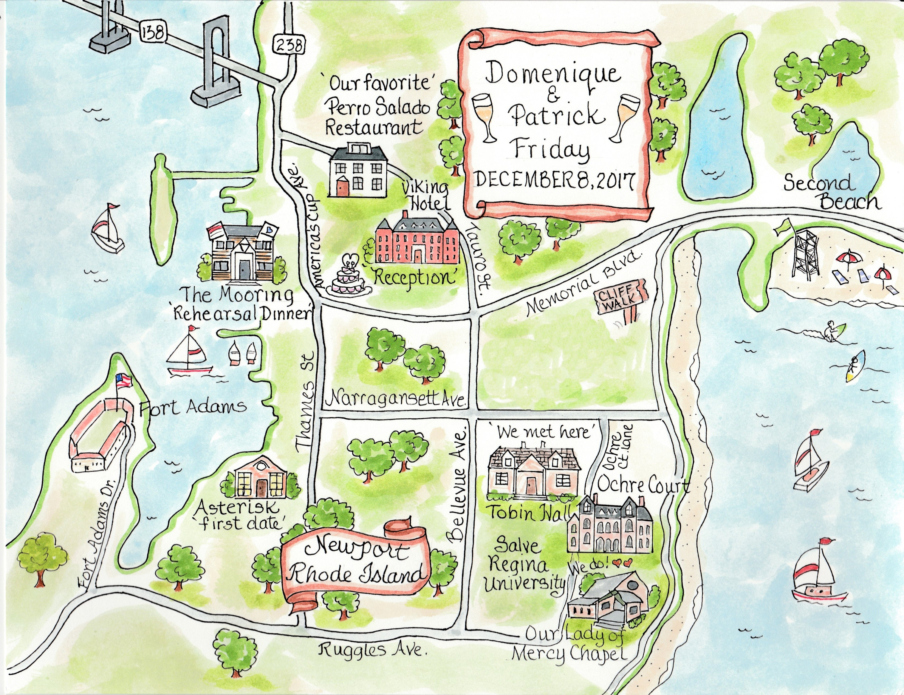 Map Of Newport Ri Custom Wedding Map Newport Ri Hand Drawn Wedding | Etsy Ireland