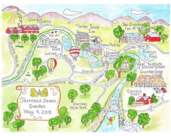 Wedding Map - Hand Drawn Wedding Map-Watercolor Map of your city, Made to order digital,