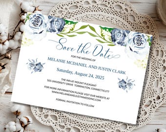Blaue Rosen Save the Date Vorlage: Blumenhochzeitseinladung (Digitaler Download)