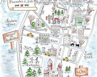 Mapa de boda personalizado en acuarela de Nueva York (archivo digital)