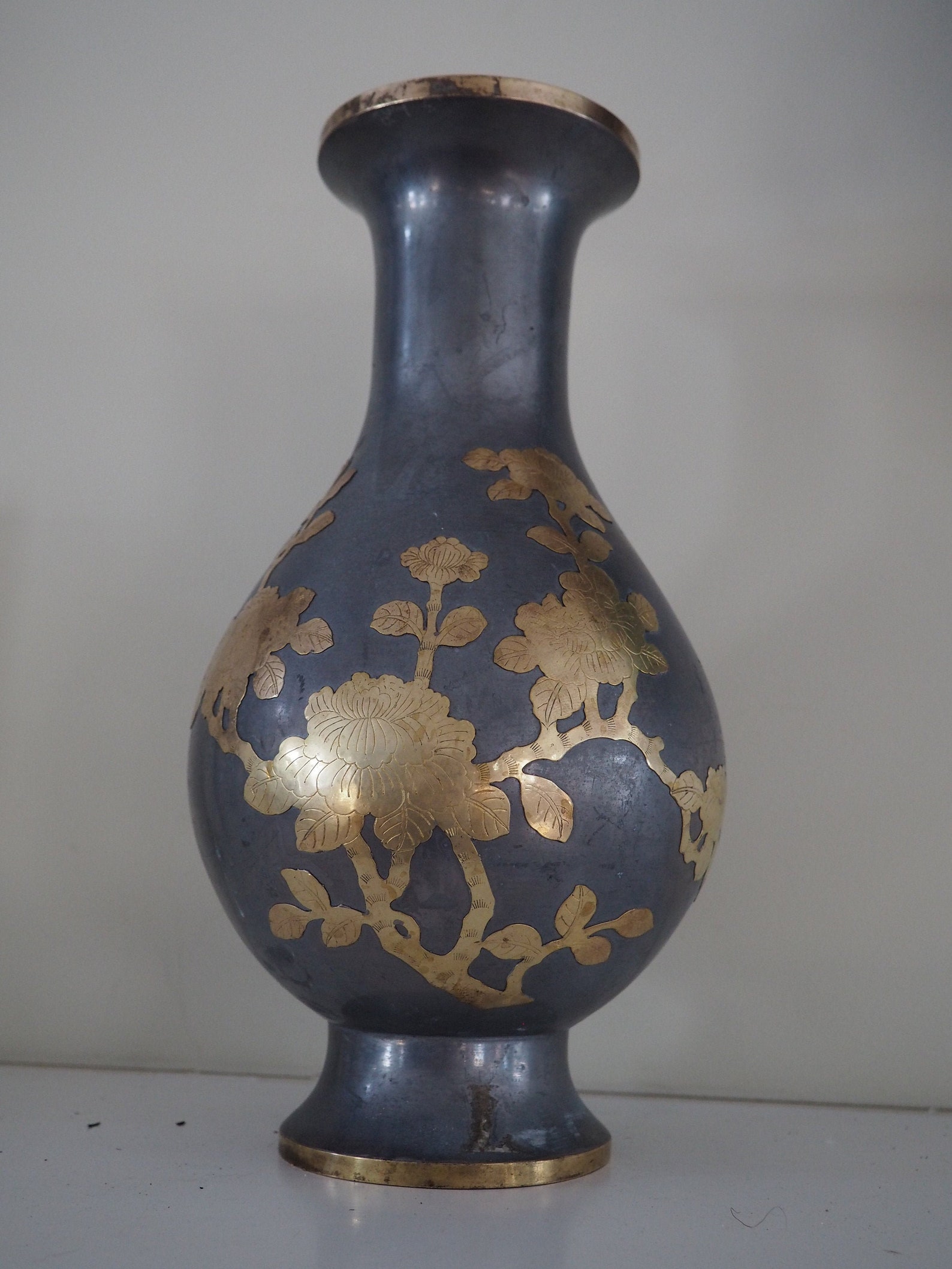 Vintage Asian Pewter Brass Vase/ Brass Chrysanthemum Design/ Etsy