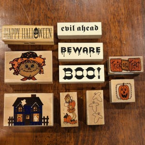 Halloween Craft Stamps/ set of 10/ craft supplies/ rubber stamps