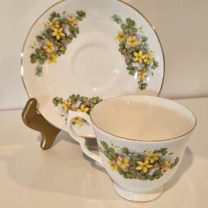 Queen Anne Shamrock and Buttercups Tea Cup and Saucer/ Bone China