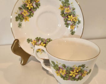 Queen Anne Shamrock and Buttercups Tea Cup and Saucer/ Bone China