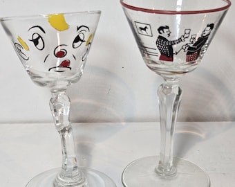 Vintage Martini Glasses/ Set of Two/ Novelty Martini Glasses
