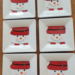 Snowman Christmas Plates set of 6/ Small Appetizers plates