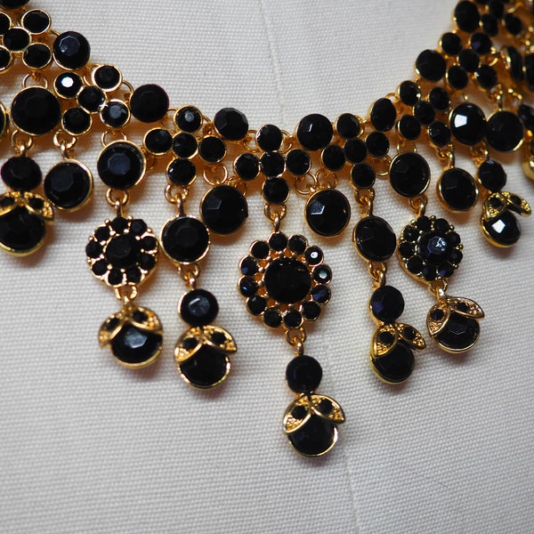 Vintage Victorian Black Crystal Necklace/ Victorian Style/ Steampunk/Bridgerton jewelry Downton Abbey