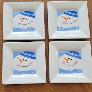 Snowman Winter Plates set of 4/ Small Appetizers plates.