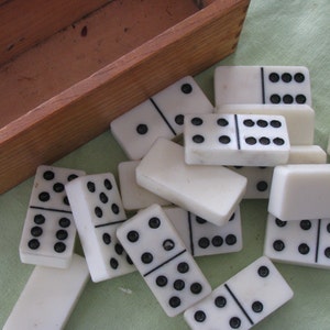 Vintage Dominos in Wooden Box    / Altered Art / Photo Prop/ Game