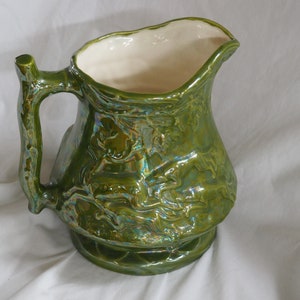 Green Ceramic Pitcher with Dog Hunt and Stag