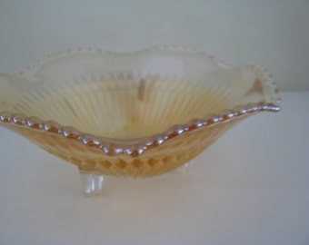 Carnival Glass Amber Candy  Dish / Vintage glass/ Vintage Glass Dish /SALE