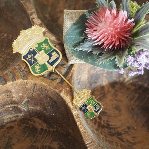 Vintage Stick Pin/ Scottish, English, Welch, Wedding Boutonnière One-of-a-Kind, Blue and Green