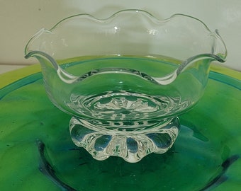 Glass Footed Dessert Dishes/ Set of 5 Ruffled Edge Dishes