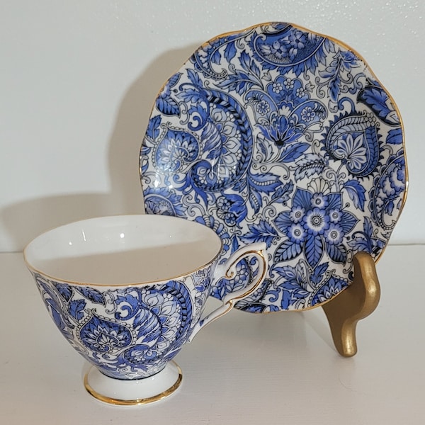 Royal Standard Blue and White Teacup and Saucer Bone China