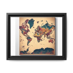 Vintage-inspirierte Weltkarte Leinwanddruck | Einzigartige Wanddekoration, Reisegeschenk, Home Office Art, Weltreisender Dekor, lebendige gerahmte Kunst