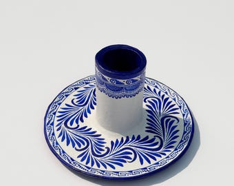 Hand-Painted Clay Candelero | Talavera Style Mexican Folk Art