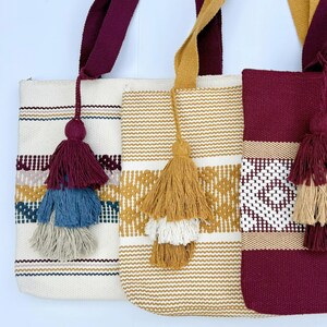 Bolso tote mexicano tejido a mano / Algodón tejido en telar de cintura / Bolso para portátil de uso diario / Bolso de trabajo de otoño / Regalo de Navidad hecho a mano