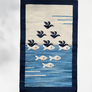 Peces Rug – Coastal Oaxacan Wool Rug – Handwoven with Fishes and Birds – Pedal Loom Weaving