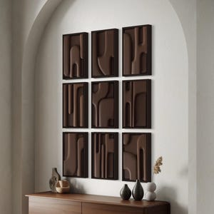 3D Sculptural Wall Art: Earthy Tone Relief Panels, Minimalist Decor