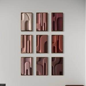 3D Sculptural Wall Panel Set: Earthy Tone Minimalist Art
