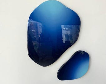 Handmade Blue Epoxy Resin Wall Art: Modern Abstract Sculpture