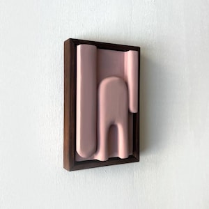 Blush Pink 3D Wall Art: Minimalist Clay Sculpture in Wood Frame
