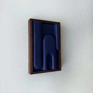 Minimalist 3D Wall Art: Dark Blue Geometric Clay Relief, Wood Frame
