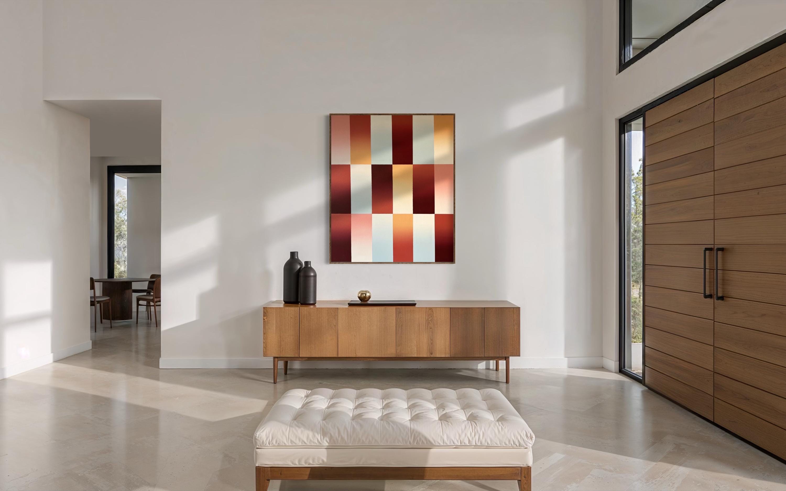 Abstract Geometric Painting on Canvas, Modern Wall Art in Warm Earth ...