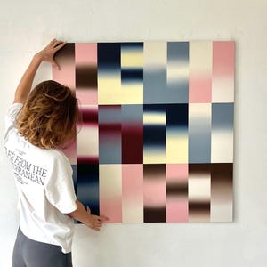 Abstract Geometric Wall Art, Pastel Color Block Artwork, Mid Century Style
