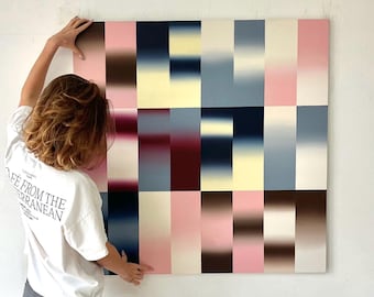 Arte murale geometrica astratta, opera d'arte con blocchi di colore pastello, stile metà secolo