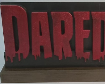 Daredevil Blood Red Born Again 3D printed Logo Standing Desk Shelf Art Walnut