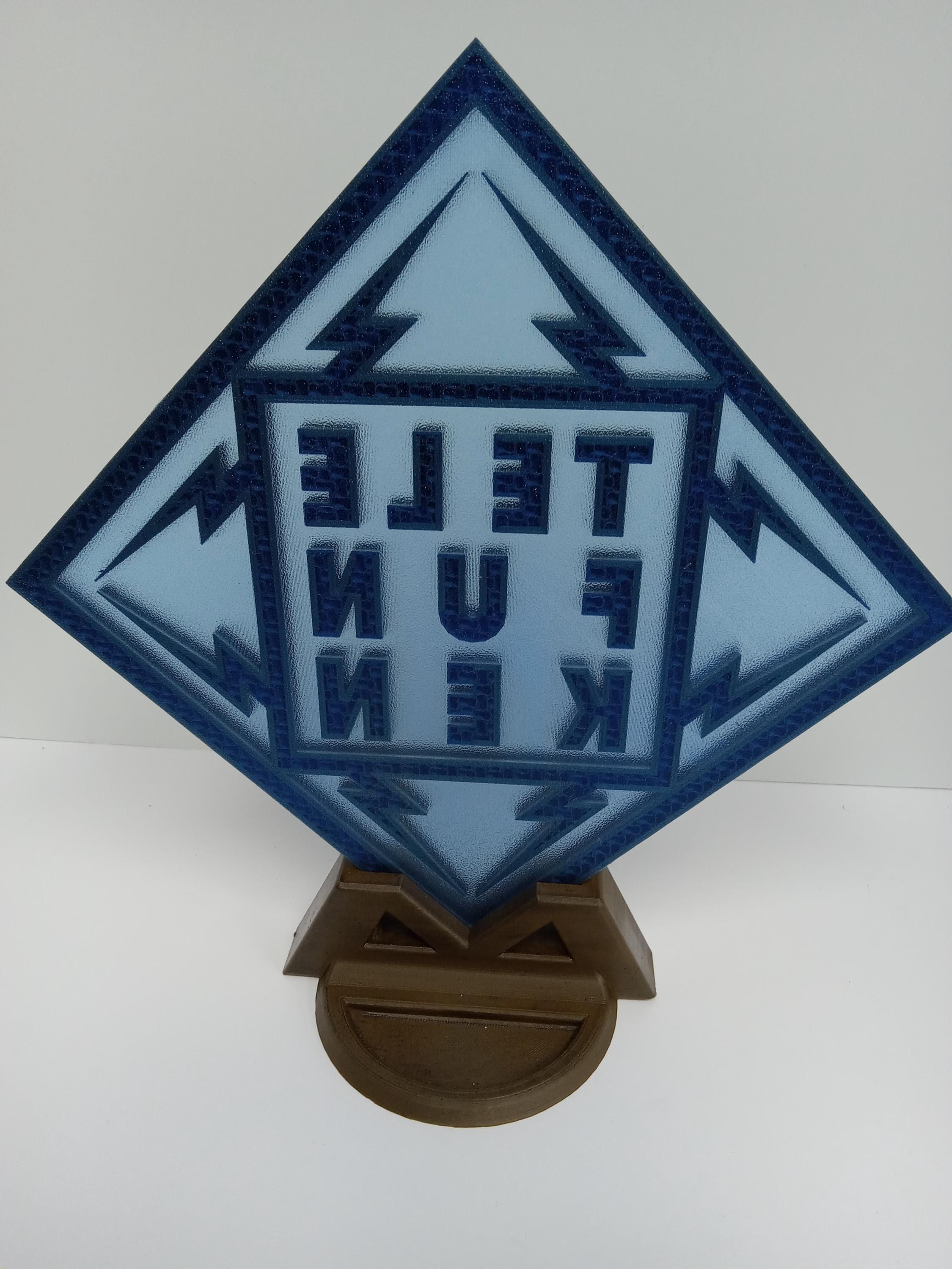 Stunning Telefunken Logo Display Sign With Wood Base Gold & Black