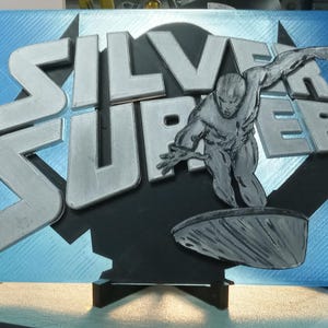 Unique Silver Surfer 3D Print, Raised, Galactus Looming - MUST SEE Unique - Hand Painted