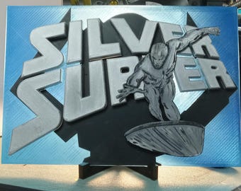 Unique Silver Surfer 3D Print, Raised, Galactus Looming - MUST SEE Unique - Hand Painted
