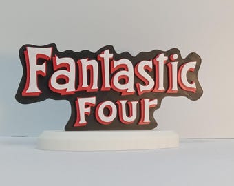 Vintage Fantastic Four 3D printed Logo Standing Desk Shelf Art - White and Red (or blue)