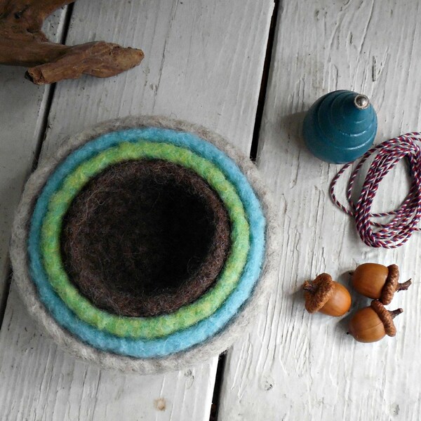 Infeltrita nidificazione Brown-Montessori/Waldorf ispirato-Home Decor-Kids-Eco Friendly ciotole-farina d'avena-Robin Egg Blye-muschio verde-natura
