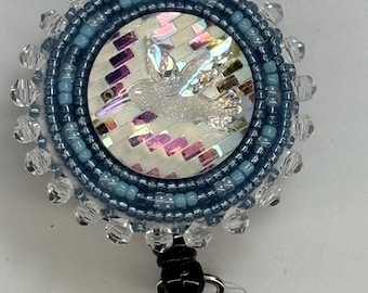 Handmade Beaded Blue Bird Badge Reel