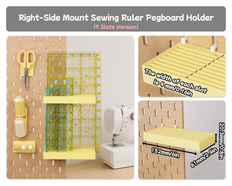 Sewing Ruler Rack Sewing Ruler Pegboard Holder, 8/9 Slot Quilting Ruler Organizer for ...