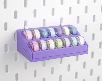 Detachable 14-Slot Bobbin Holder for IKEA SKÅDIS & 1/4-Inch Pegboard, Removable Sewing Organizer Tray