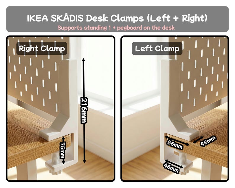 Tillbehör för skrivbordsmontering, tangentbordsfäste, surfplatteställ, mushållare, prylorganisatör, kompatibel med SKADIS och 1/4'' hylsplatta Desk Clamps (L+R)