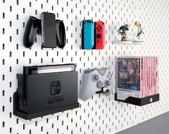 Nintendo Switch 1 Pegboard Organizer per IKEA SKADIS o 1/4'' Pegboard / Dock Shelf, Porta schede di gioco, JoyCon Grip e supporto per controller Pro