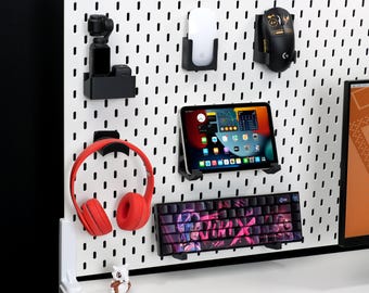 Pegboard Accessories for Desk Setup, Keyboard Mount, Tablet Stand, Mouse Holder, Gadget Organizer, Compatible with SKADIS and 1/4'' Pegboard