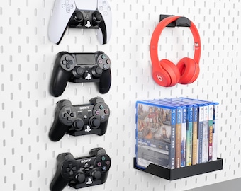 Sony PlayStation Pegboard Accessories for IKEA SKADIS or 1/4'' Pegboard, PS5 DualSense Wireless Controller Stand, PS4/PS5 Game Case Holder