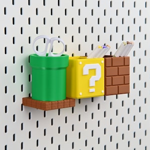 Super Mario Pegboard Storage Bins for SKADIS | 1/4&#39;&#39; Pegboard Box Organizer for Garage, Playroom, Home Office | Pegboard Accessories Gift