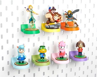 Nintendo Amiibo Display Stand for IKEA SKÅDIS&1/4'' Pegboard Amiibo Holder for Figurine Wall Mount for Collectibles Gift for Nintendo Lover