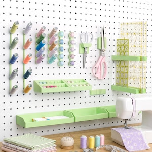 Sewing Pegboard Organizer for 1/4 Inch Round Hole Pegboards, 3D Printed Thread Spool, Bobbin, Scissor, Ruler, Needle & Shelf Holders