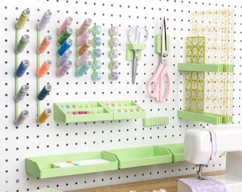 Sewing Pegboard Organizer for 1/4 Inch Round Hole Pegboards, 3D Printed Thread Spool, Bobbin, Scissor, Ruler, Needle & Shelf Holders