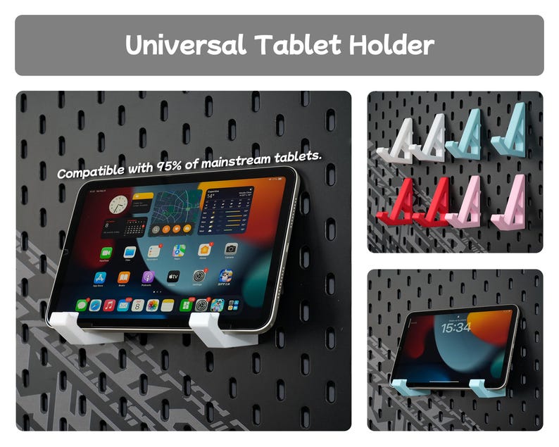 Tillbehör för skrivbordsmontering, tangentbordsfäste, surfplatteställ, mushållare, prylorganisatör, kompatibel med SKADIS och 1/4'' hylsplatta Tablet Holder