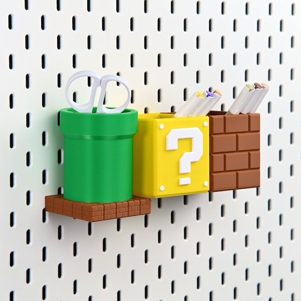 Super Mario Pegboard Storage Bins for SKADIS | 1/4'' Pegboard Box Organizer for Garage, Playroom, Home Office | Pegboard Accessories Gift